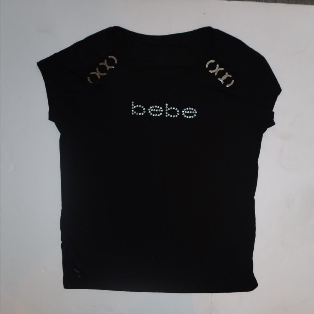 Bebe Black Tee with Silver Accents